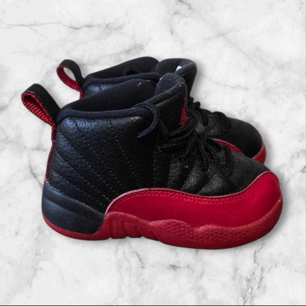 Air Jordan 12 Retro TD Flu Game Black Red Toddler Shoes 850000-002 Size 6C